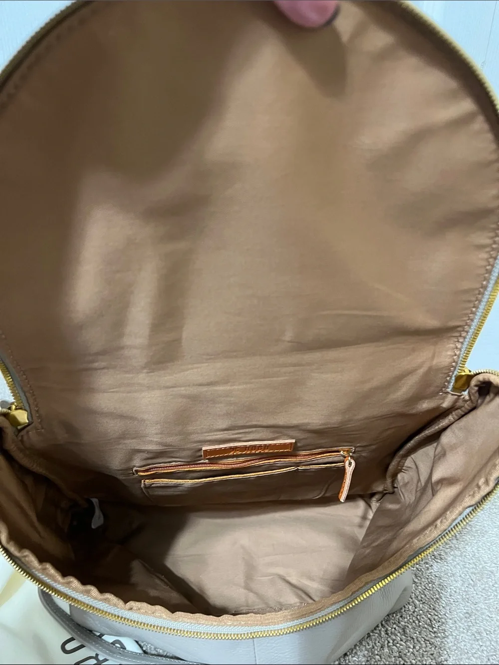 HOBO Taupe Leather Backpack with Gold Hardware